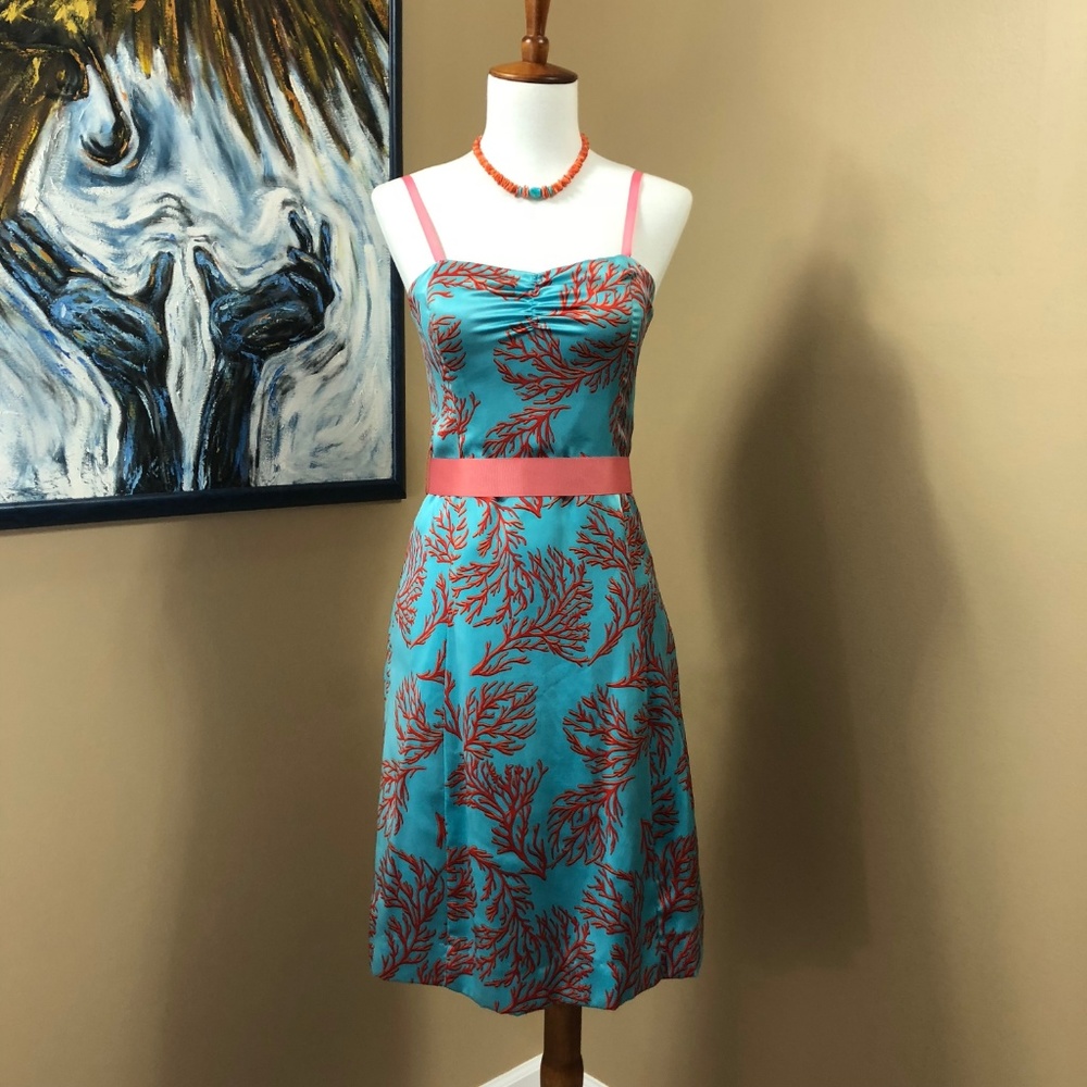 Anthropologie Molly B Silk Coral Turquoise Dress